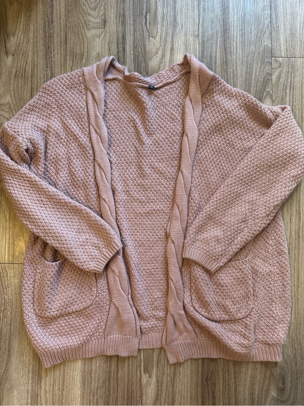 Open-Front Cardigan Sweater in Mauve Pink